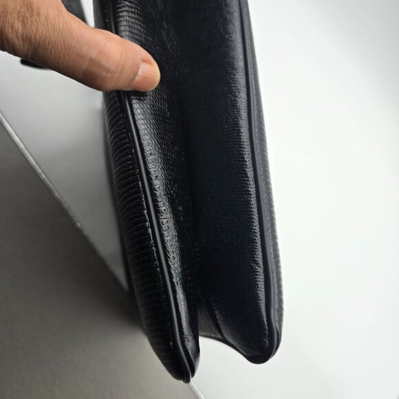 Vintage Black Faux Croc Embossed Shoulder Bag Lady Like Old Money - Picture 8 of 12